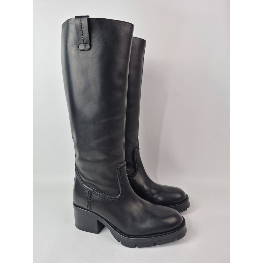 Chloé Women's Black 60mm Mallo Leather & Shearling Tall Boots Size 40 Chloe